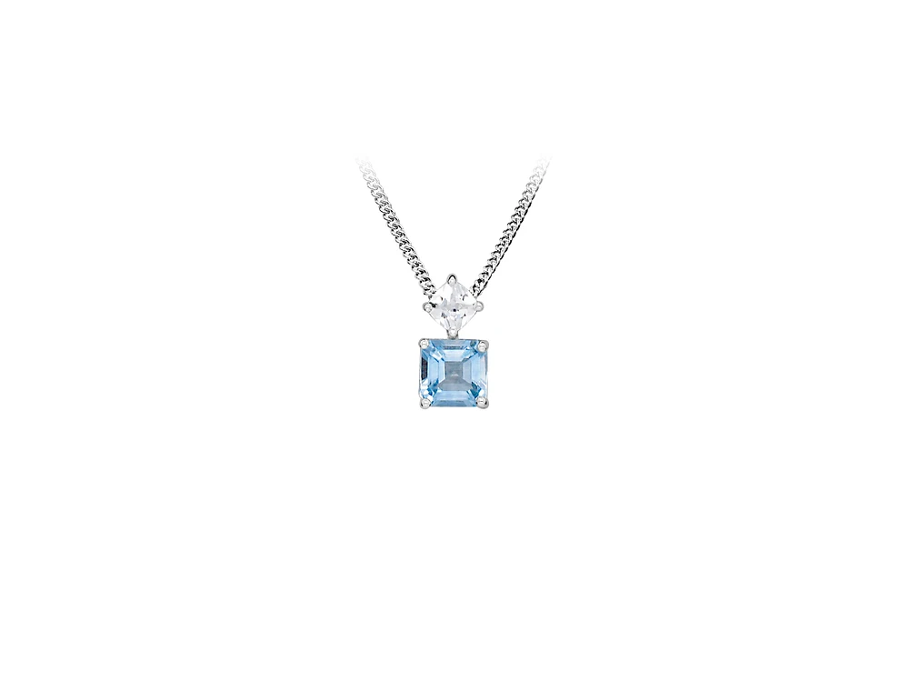 Pendant with Blue Topaz and Cubic Zirconia in Sterling Silver