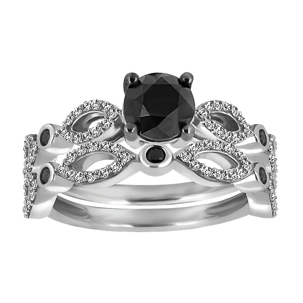 Bridal Set with 1.00 Carat TW of Black and White Diamonds in 10kt White Gold
