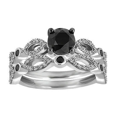 Bridal Set with 1.00 Carat TW of Black and White Diamonds in 10kt White Gold