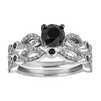 Bridal Set with 1.00 Carat TW of Black and White Diamonds in 10kt White Gold