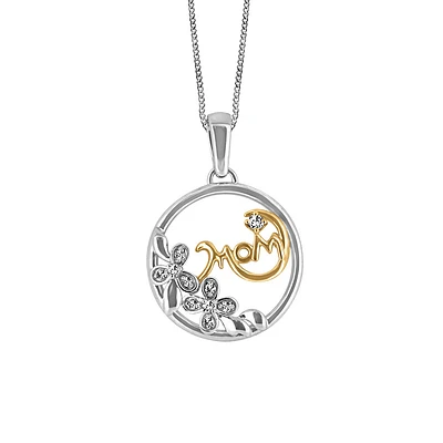 Mom Pendant with .10 Carat TW of Diamonds in 10kt White and Yellow Gold with Chain