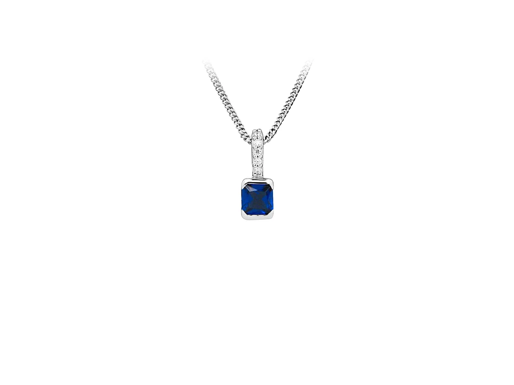 Pendant with Created Blue Sapphire and Cubic Zirconia in Sterling Silver with Chain