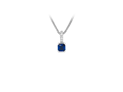 Pendant with Created Blue Sapphire and Cubic Zirconia in Sterling Silver with Chain