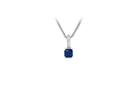 Pendant with Created Blue Sapphire and Cubic Zirconia in Sterling Silver with Chain
