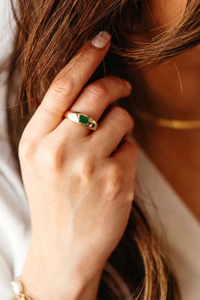 Ring With 5.5X3.5MM Emerald Cut Emerald Ring in 10kt Yellow Gold