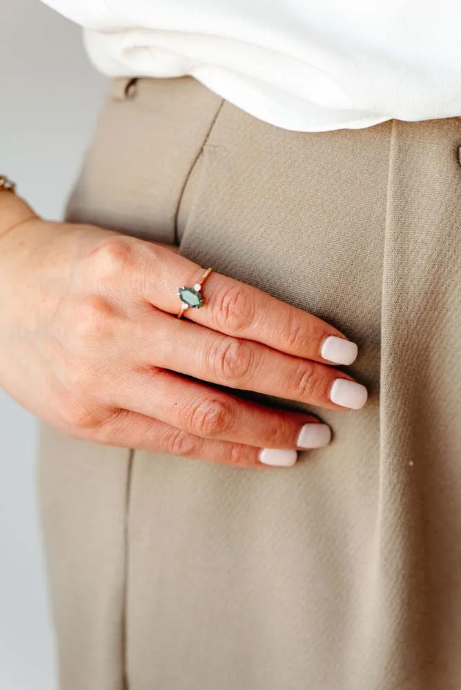 Ring with Moss Agate and .06 Carat TW of Diamonds in 14kt Rose Gold