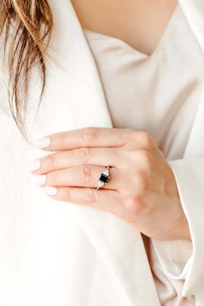 Engagement Ring with Carat TW of Black and White Diamonds in 14kt White Gold