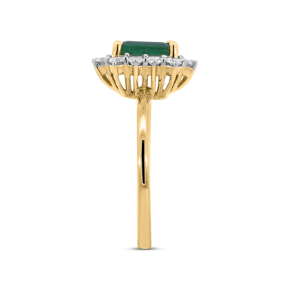 Ring with 7X5MM Emerald Cut Emerald and .45 Carat TW of Diamonds in 14kt Yellow Gold