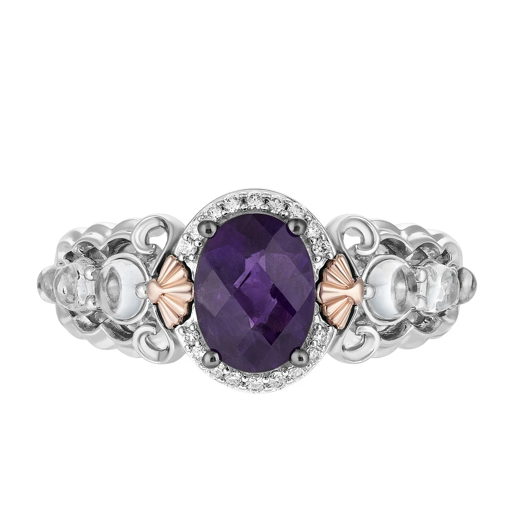 Enchanted Disney Ariel Ring with Amethyst, White Topaz and .20 Carat TW of Diamonds in Sterling Silver