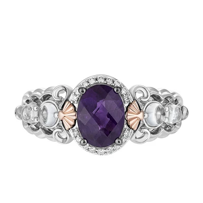 Enchanted Disney Ariel Ring with Amethyst, White Topaz and .20 Carat TW of Diamonds in Sterling Silver