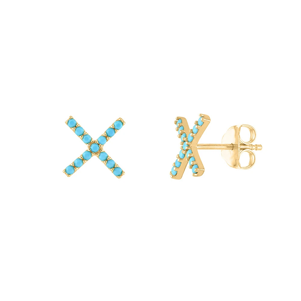 Earrings with Created Turquoise in 10kt Yellow Gold