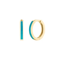 Huggies Hoop Earrings with Turquoise Enamel in 10kt Yellow Gold