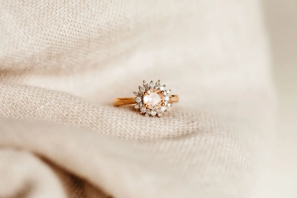 Ring with 6MM Round Morganite with .30 Carat TW of Diamonds in 14kt Rose Gold