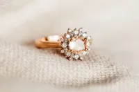 Ring with 6MM Round Morganite with .30 Carat TW of Diamonds in 14kt Rose Gold