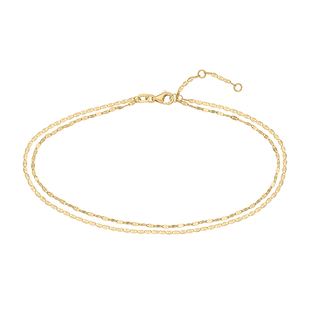 9″-10″ Double Strand Anklet in 14kt Yellow Gold