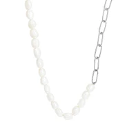 Paperclip Necklace with White Freshwater Pearl in Sterling Silver