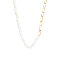 Paperclip Necklace with White Freshwater Pearl in Gold Plated Sterling Silver