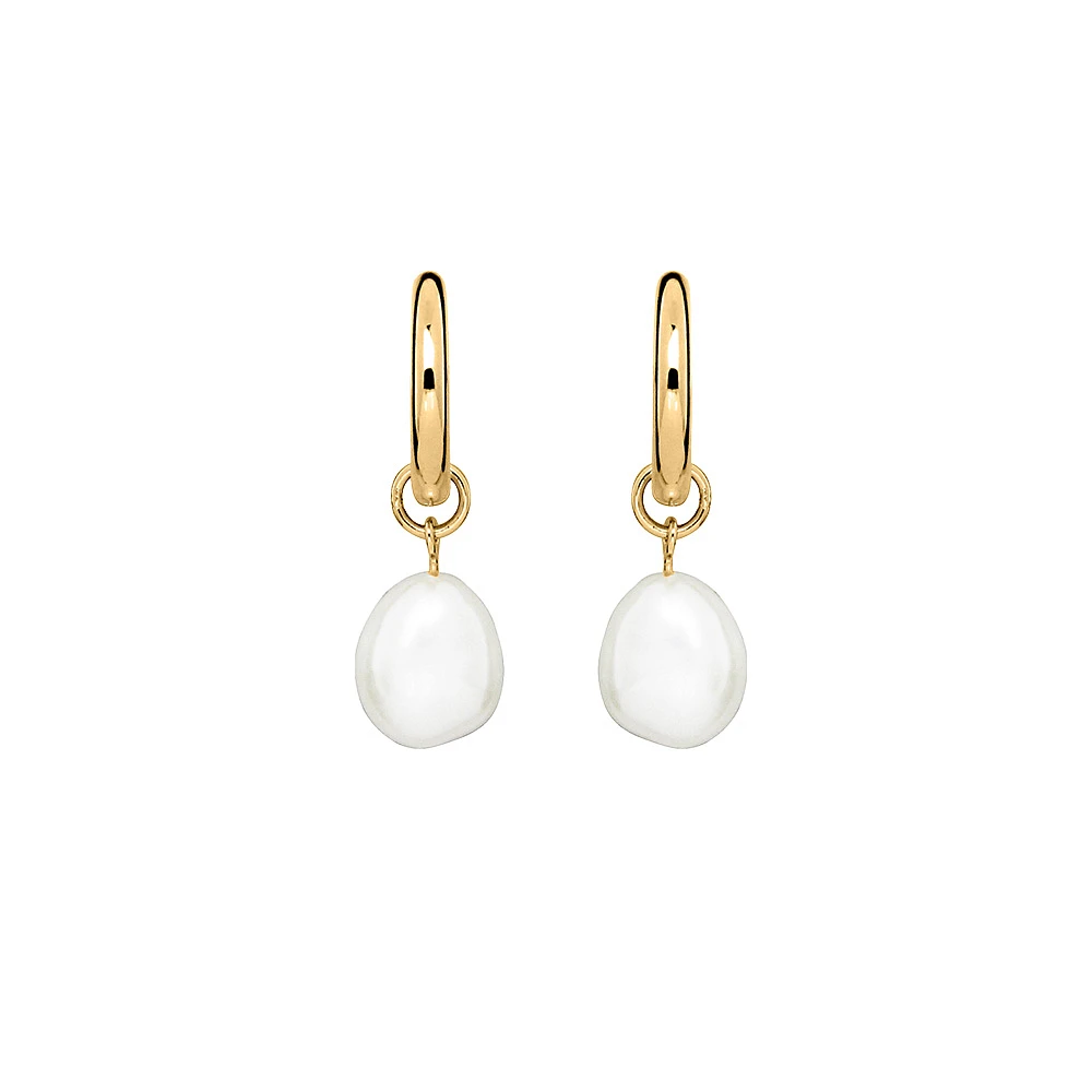 Hoop Earrings with White Freshwater Pearl in Gold Plated Sterling Silver