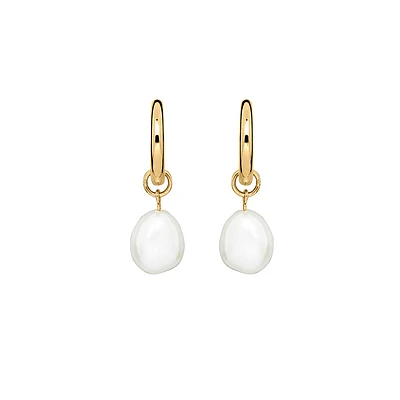 Hoop Earrings with White Freshwater Pearl in Gold Plated Sterling Silver