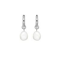 Hoop Earrings with White Freshwater Pearl in Sterling Silver