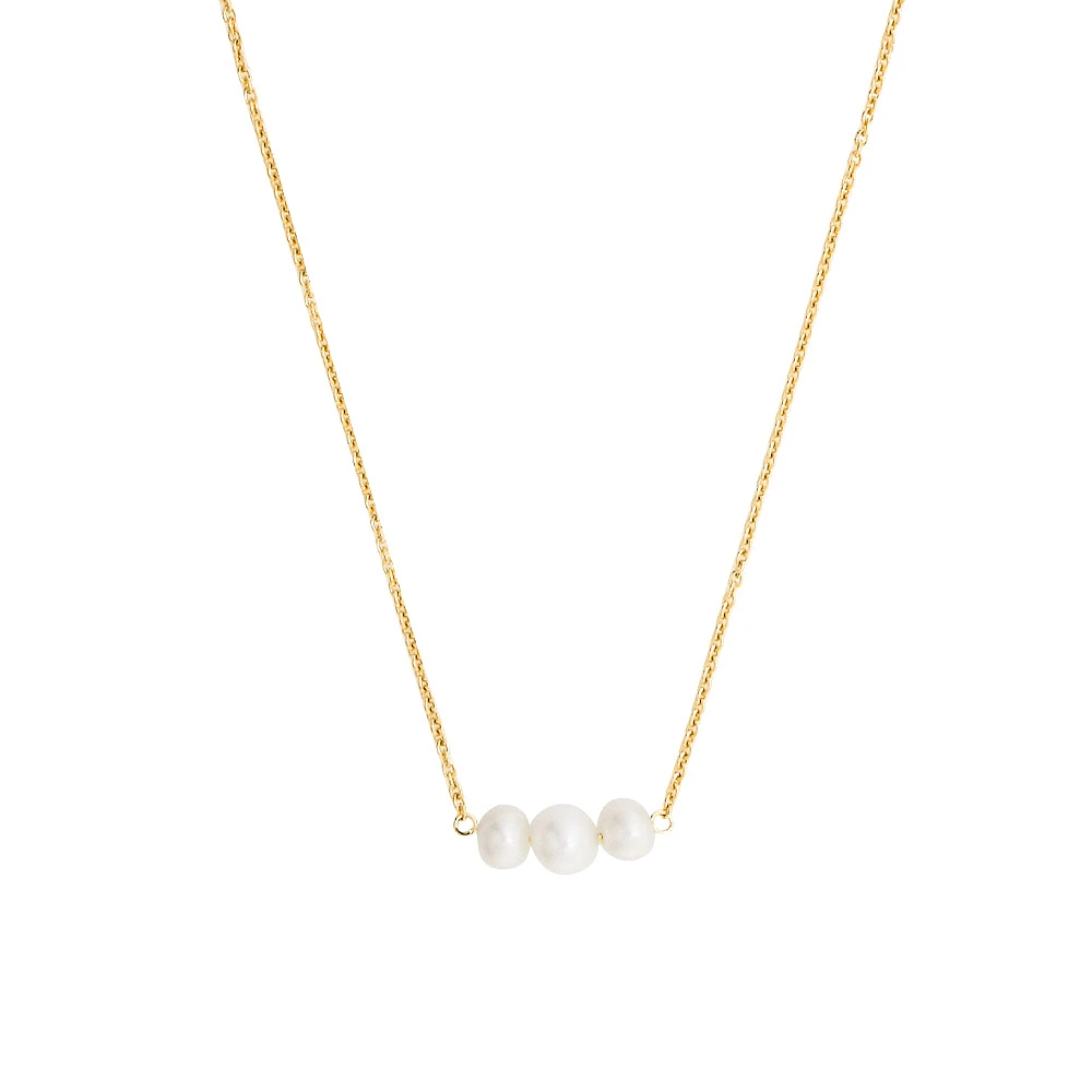 16.5″-17.5″ Necklace with White Freshwater Pearl in Gold Plated Sterling Silver