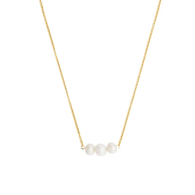 16.5″-17.5″ Necklace with White Freshwater Pearl in Gold Plated Sterling Silver