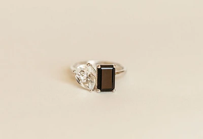 Toi et Moi Ring with Onyx and White Topaz in 14kt White Gold