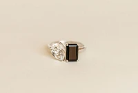 Toi et Moi Ring with Onyx and White Topaz in 14kt White Gold