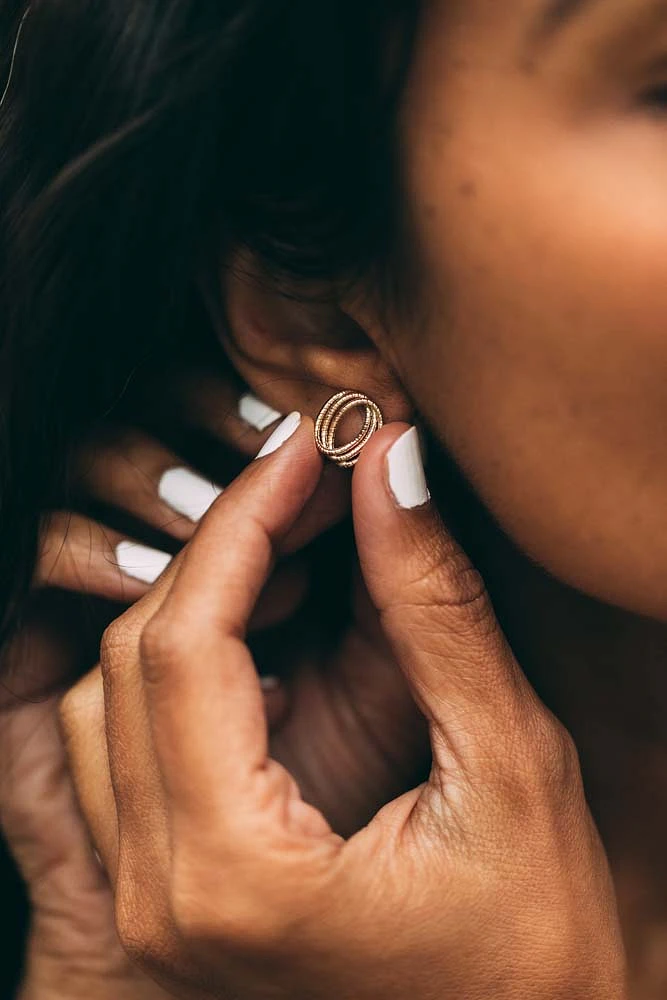Triple Curve Helix Stud Earrings in 10kt Yellow Gold