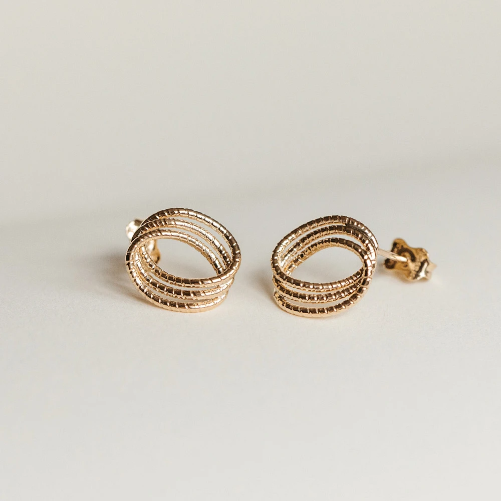 Triple Curve Helix Stud Earrings in 10kt Yellow Gold