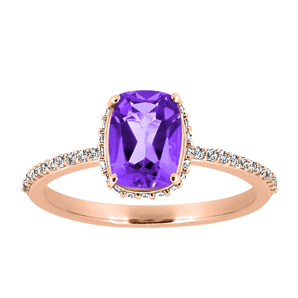 Ring with 6X8MM Cushion Cut Amethyst and .25 Carat TW of Diamonds in 10kt Rose Gold