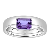 Ring with Emerald Cut Amethyst in Sterling Silver