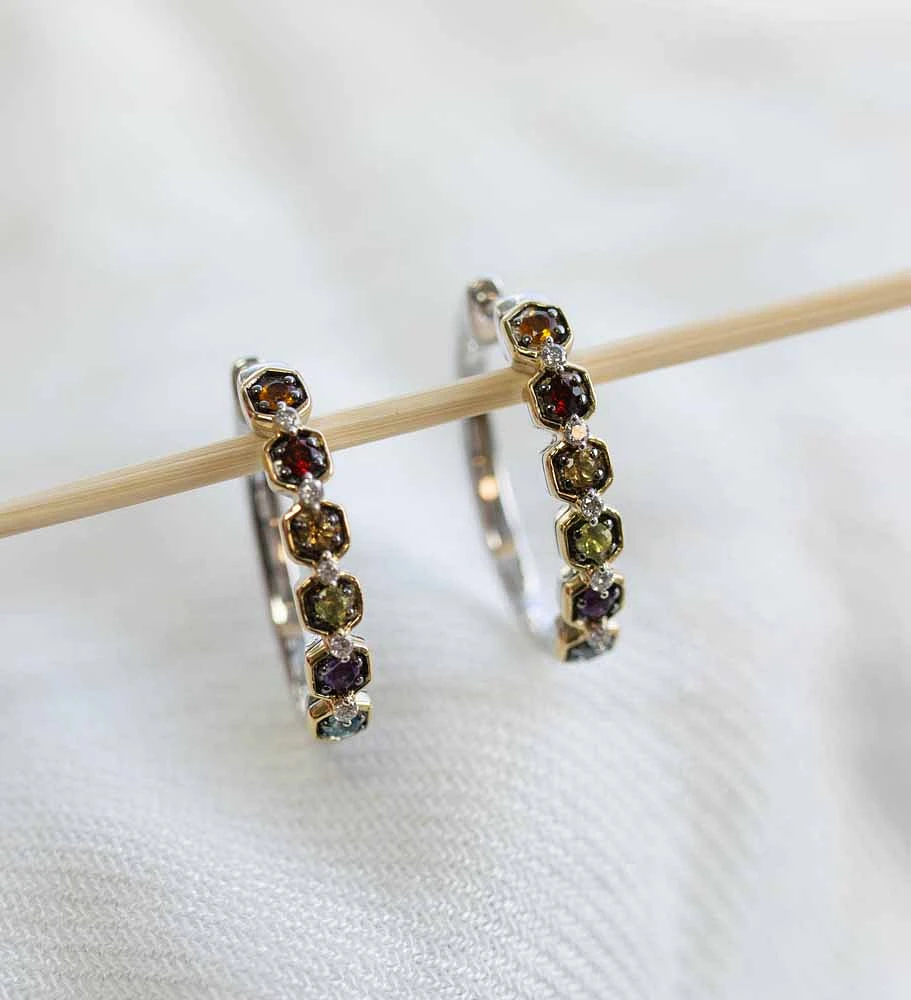 Marvel Infinity Gauntlet Earrings with Genuine Gemstones and .10 Carat TW of Diamonds in Yellow Gold Plated Silver