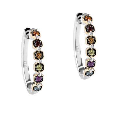Marvel Infinity Gauntlet Earrings with Genuine Gemstones and .10 Carat TW of Diamonds in Yellow Gold Plated Silver