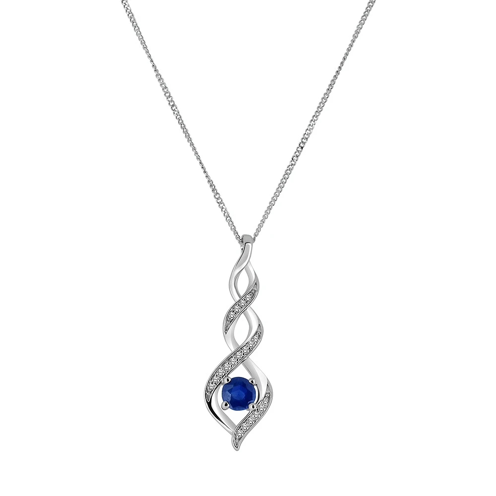 Pendant with Blue Sapphire and .05 Carat TW of Diamonds in 10kt White Gold