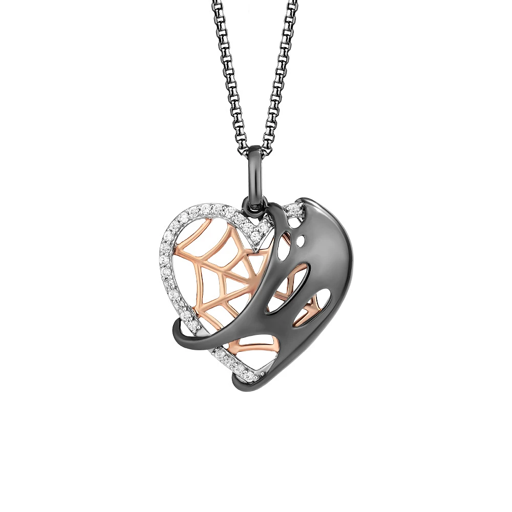 Marvel Spider-Man Venom Pendant with .10 Carat TW of Diamonds in Rose Gold Plated Silver with Chain