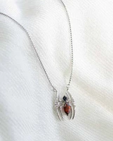 Marvel Spider-Man Pendant with Blue Sapphire, Garnet and .05 Carat TW of Diamonds in Silver with Chain
