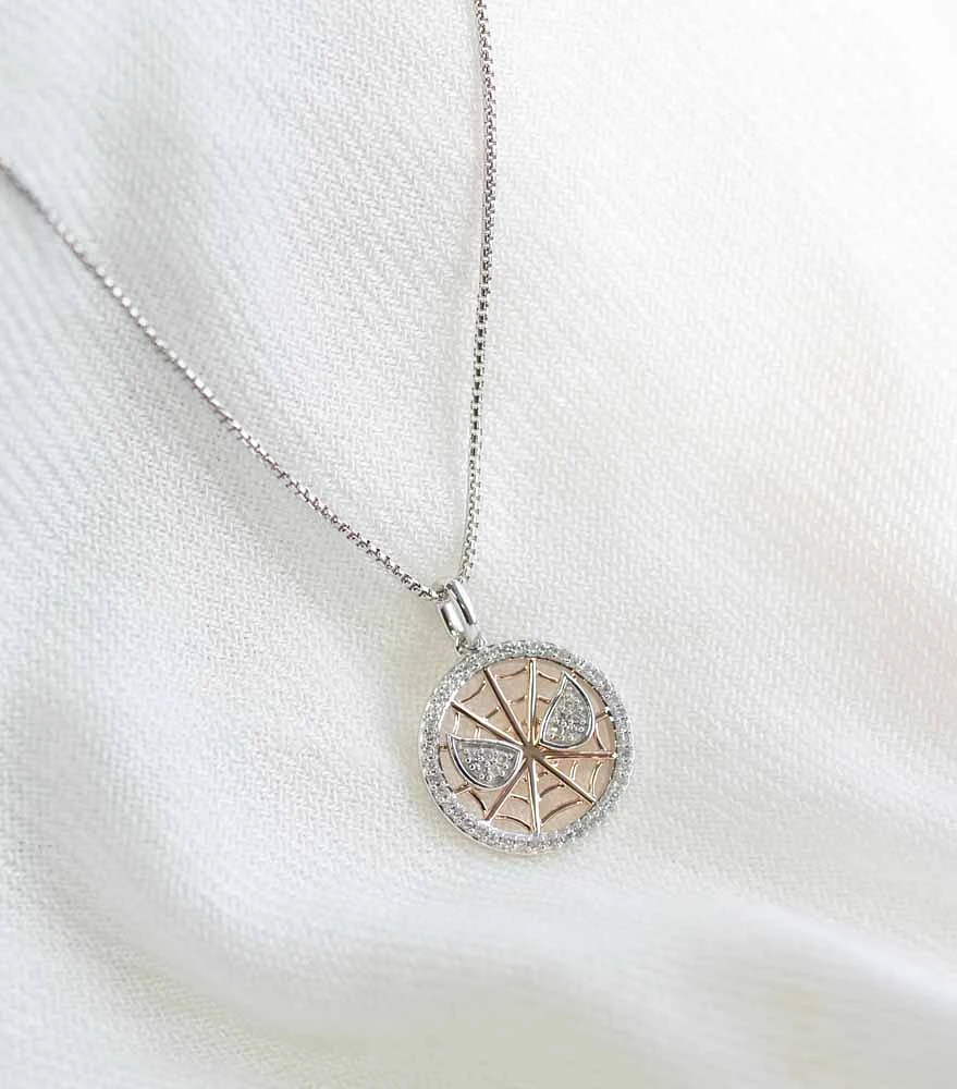 Marvel Spider-Man Pendant with .20 Carat TW of Diamonds in Rose Gold Plated Silver with Chain