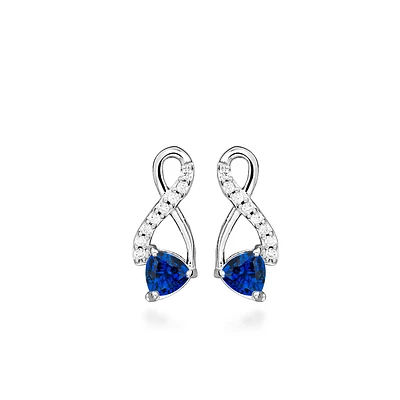 Infinity Earrings with Created Blue Sapphire and Cubic Zirconia in Sterling Silver