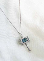 Marvel Thor’s Hammer “Mjolnir”  Pendant with Swiss Blue Topaz and .20 Carat TW of Diamonds in Silver with Chain