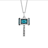 Marvel Thor’s Hammer “Mjolnir”  Pendant with Swiss Blue Topaz and .20 Carat TW of Diamonds in Silver with Chain