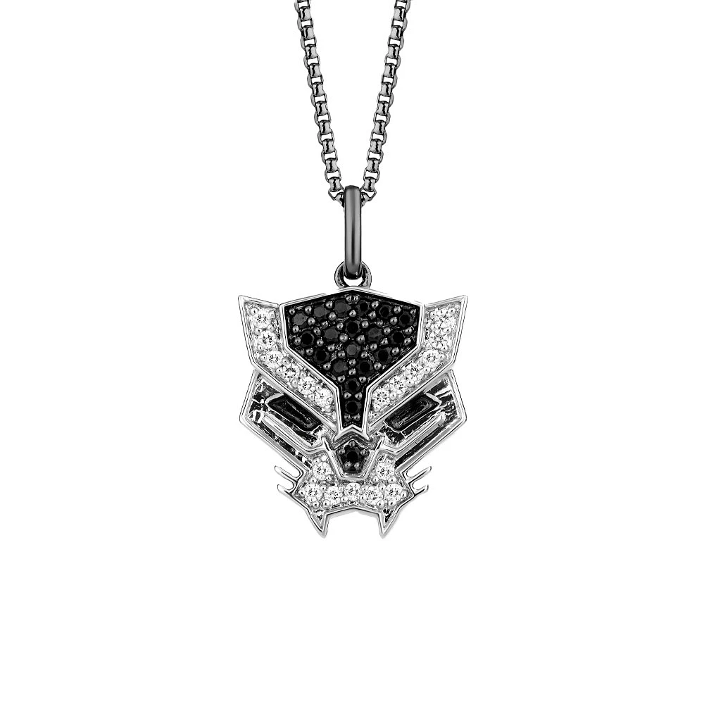 Marvel Black Panther Pendant with Black Spinel and .13 Carat TW of Diamonds in Black Rhodium Plated Silver with Chain