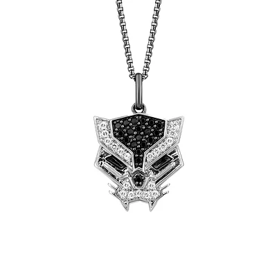 Marvel Black Panther Pendant with Black Spinel and .13 Carat TW of Diamonds in Black Rhodium Plated Silver with Chain