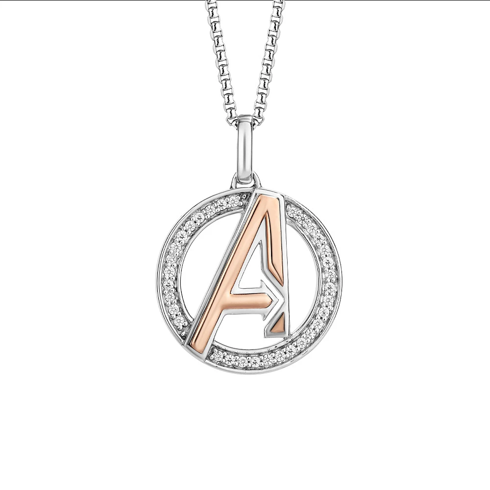 Marvel Avengers Pendant with .13 Carat TW of Diamonds in Rose Gold Plated Silver with Chain