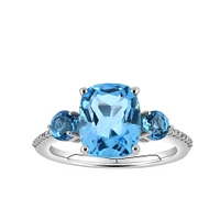Ring with 10X8MM Blue Topaz and White Sapphire in Sterling Silver