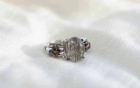Marvel Spider-Man Ring with Rutilated Quartz, Garnet, London Blue Topaz and .05 Carat TW of Diamonds in Black Rhodium Plated Silver