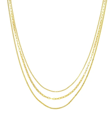 Triple Stacking Chain with Rolo, Paperclip and Curb Links in 14kt Yellow Gold