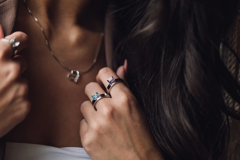 Ring with Emerald Cut Amethyst in Sterling Silver