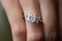 Emerald Cut Trinity Engagement Ring with 3.00 Carat TW of Lab Created Diamonds in 14kt White Gold