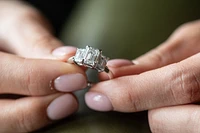 Emerald Cut Trinity Engagement Ring with 3.00 Carat TW of Lab Created Diamonds in 14kt White Gold
